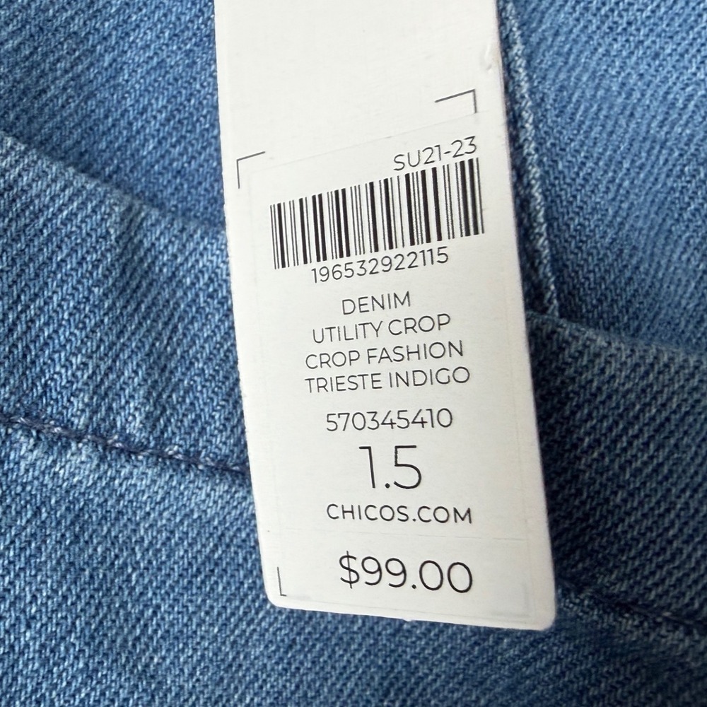 Chicos Denim Utility Crop Jeans Pants Size 1.5 US 10 New cuffed - Picture 4 of 12